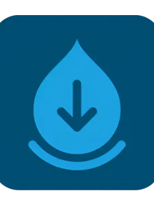 Blaues Wassertropfen-Symbol mit einem Pfeil nach unten.