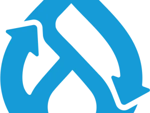 Blaues Logo eines Wassertropfens mit Recycling-Pfeilen.