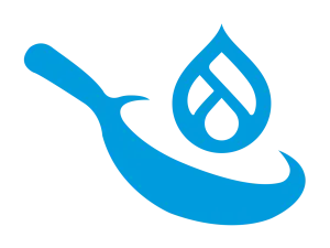 Logo: Ein blauer Löffel fängt einen stilisierten Tropfen auf.