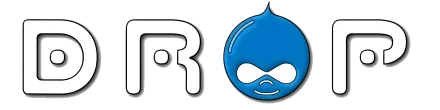 Der Schriftzug DROP mit dem blauen Drupal-Tropfen als O.